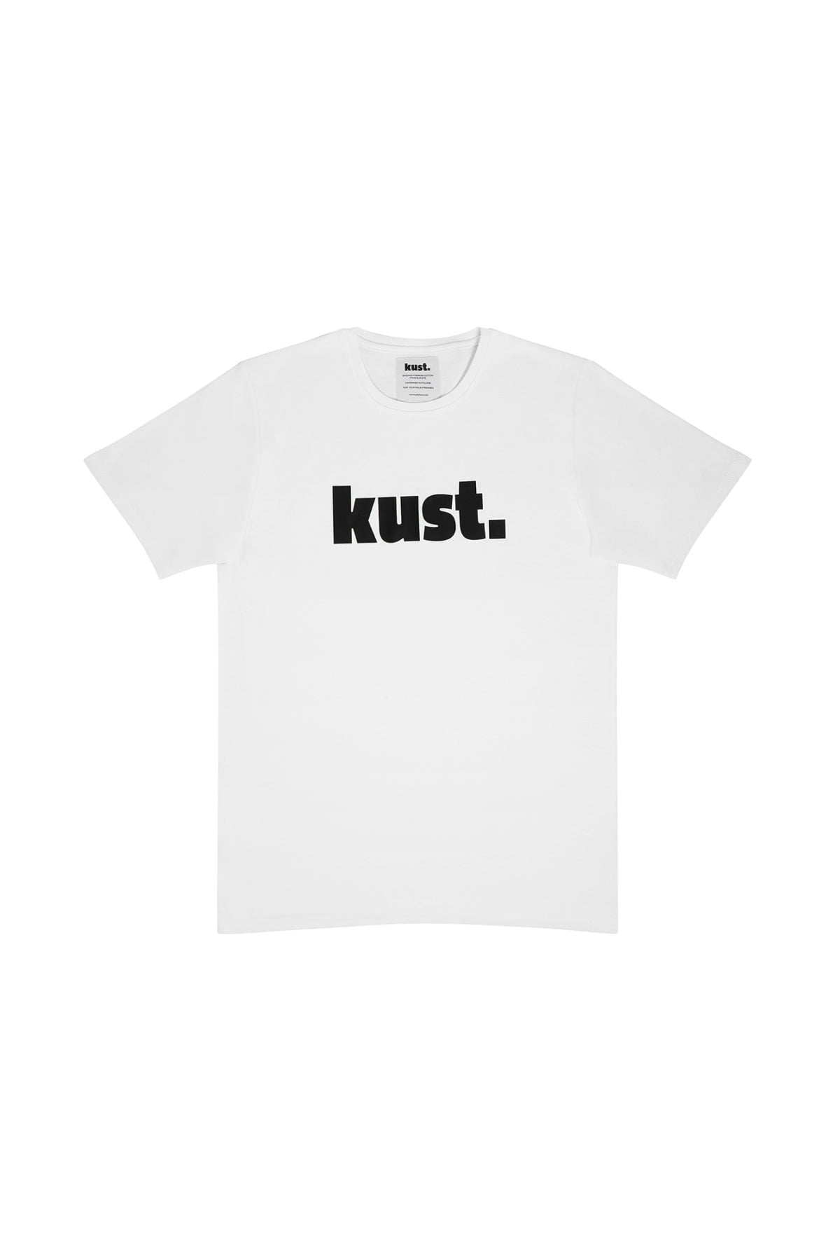 Organic cotton mens tshirt, minimalistic and timeless design, tailored with soft organic cotton.Classic round neckline. kust. logo printed in black at front.