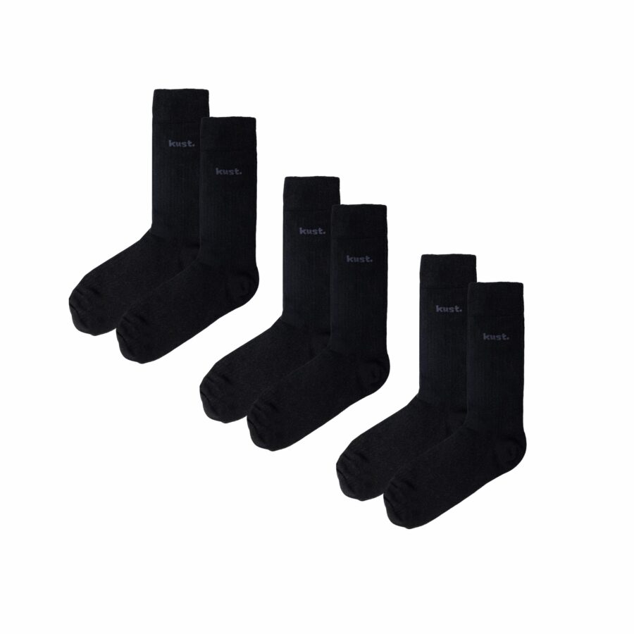 RIBBED COTTON SOCKS 01: TRIO PACK / BLACK